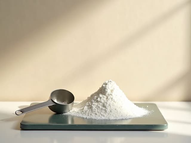 A scoop of creatine powder on a clean surface
