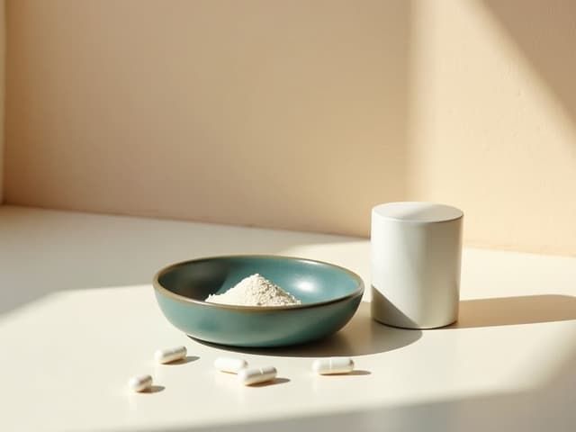Magnesium capsules and powder on a ceramic dish